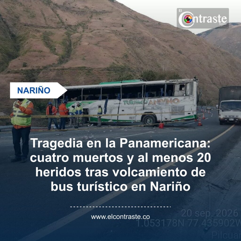 Tragedia en la Panamericana: cuatro muertos y al menos 20 heridos tras volcamiento de bus turístico en Nariño