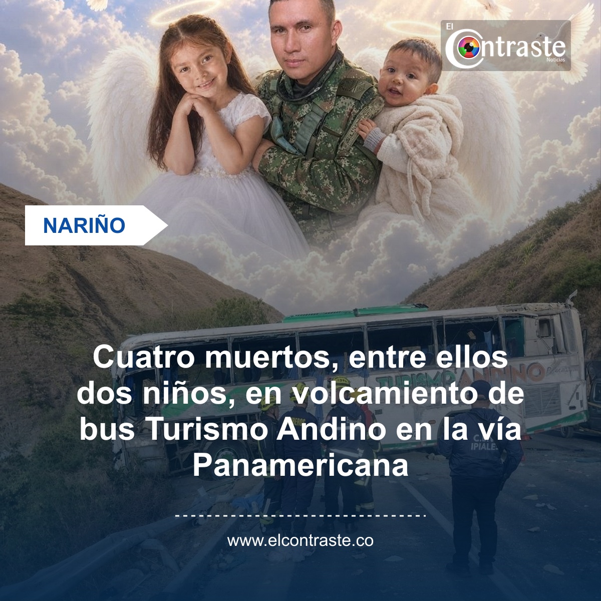 Cuatro muertos, entre ellos dos niños, en volcamiento de bus Turismo Andino en la vía Panamericana