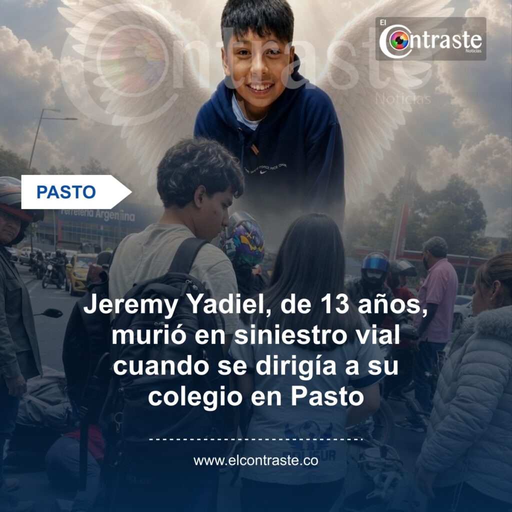Jeremy Yadiel, de 13 años, murió en siniestro vial cuando se dirigía a su colegio en Pasto