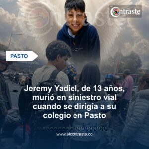 Jeremy Yadiel, de 13 años, murió en siniestro vial cuando se dirigía a su colegio en Pasto
