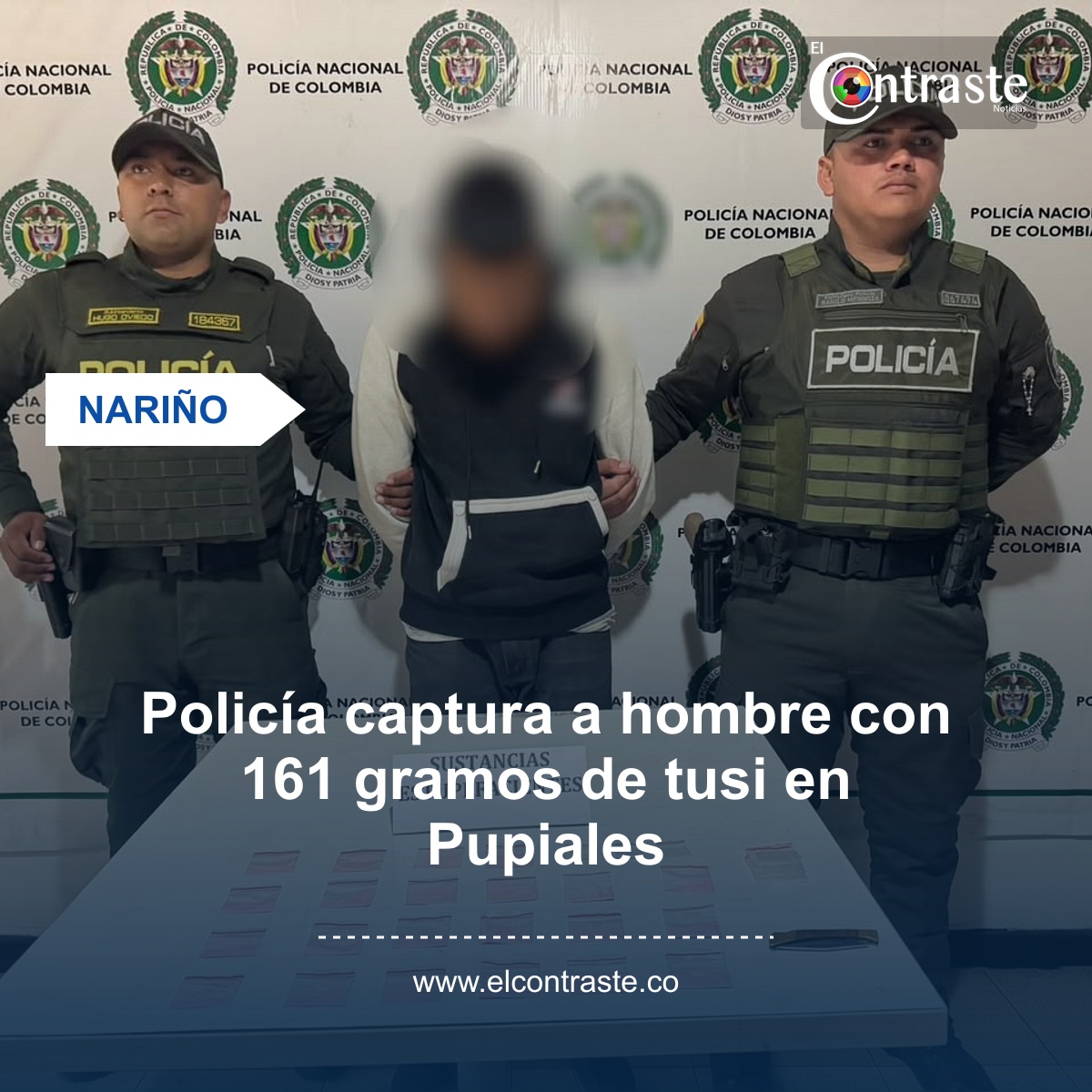 Policía captura a hombre con 161 gramos de tusi en Pupiales