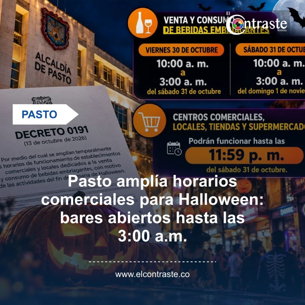 Pasto amplía horarios comerciales para Halloween: bares abiertos hasta las 3:00 a.m.