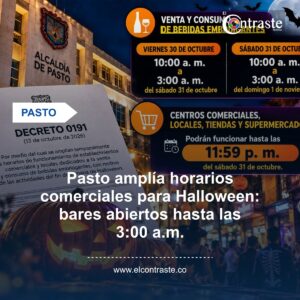 Pasto amplía horarios comerciales para Halloween: bares abiertos hasta las 3:00 a.m.