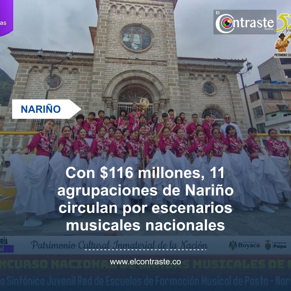 Con $116 millones, 11 agrupaciones de Nariño circulan por escenarios musicales nacionales