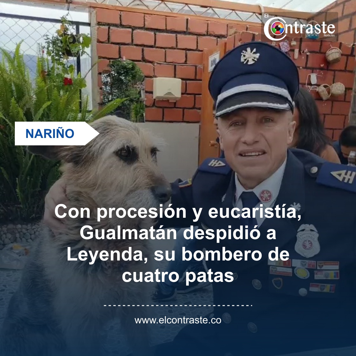 Con procesión y eucaristía, Gualmatán despidió a Leyenda, su bombero de cuatro patas