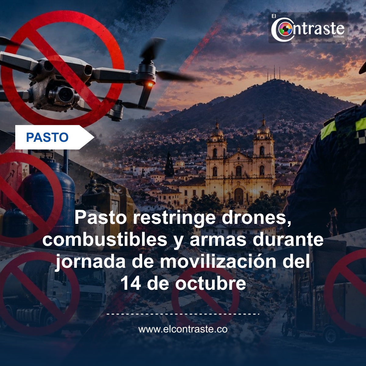 Pasto restringe drones, combustibles y armas durante jornada de movilización del 14 de octubre