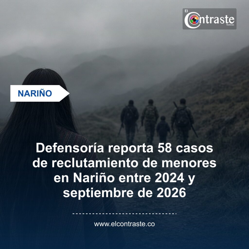 Defensoría reporta 58 casos de reclutamiento de menores en Nariño entre 2024 y septiembre de 2026