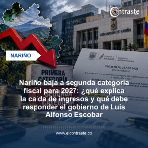 Nariño baja a segunda categoría fiscal para 2027: ¿qué explica la caída de ingresos y qué debe responder el gobierno de Luis Alfonso Escobar