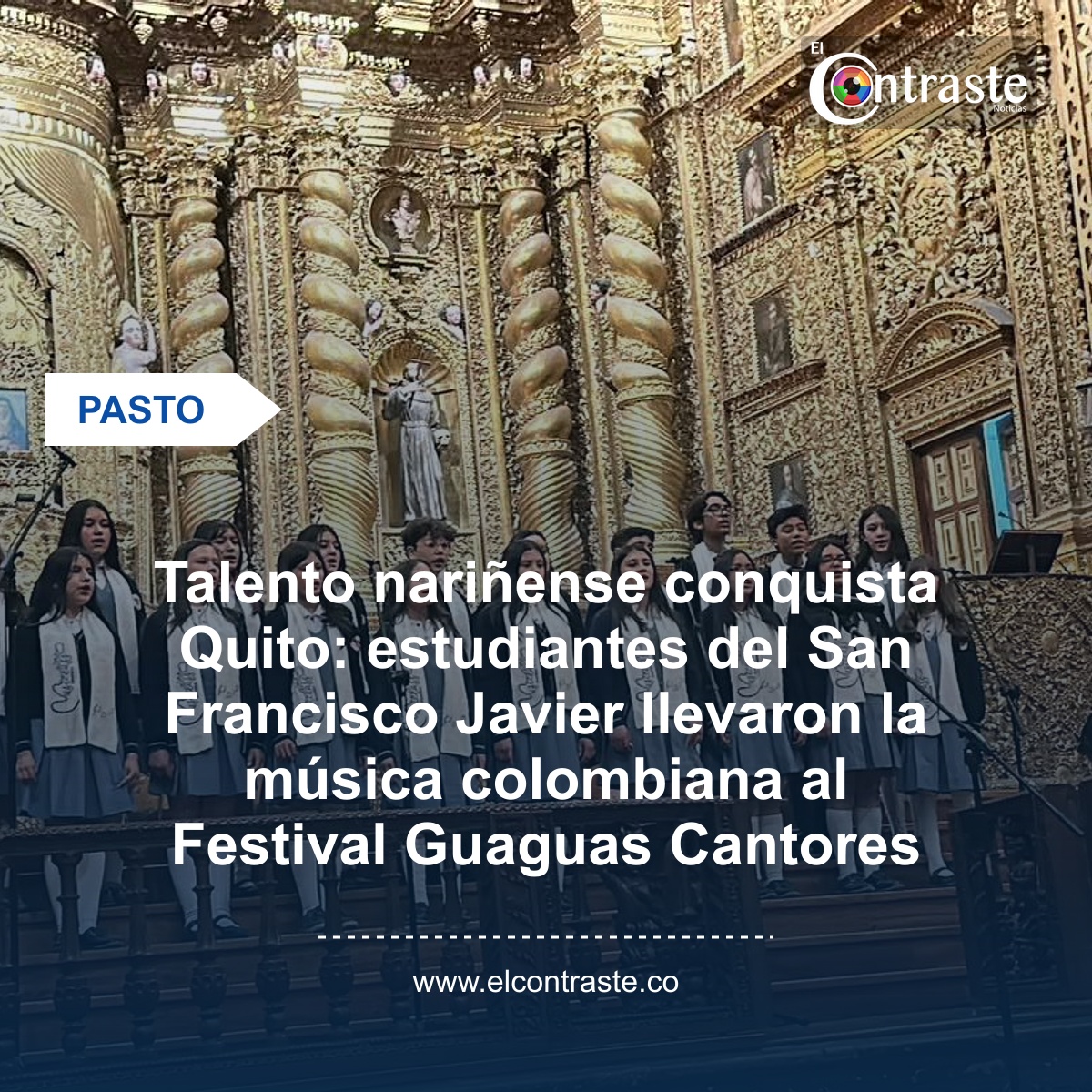 Talento nariñense conquista Quito: estudiantes del San Francisco Javier llevaron la música colombiana al Festival Guaguas Cantores
